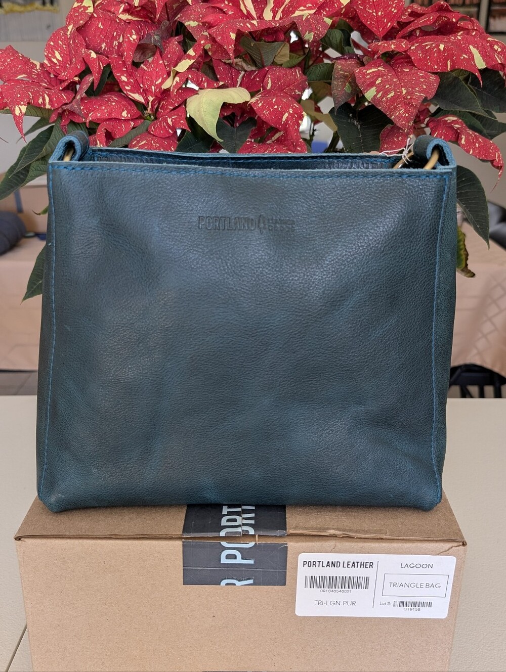 Portland Leather Lagoon Green Triangle Shoulder Bag